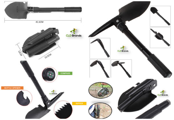 Camping Folding Shovel Pick With Compass