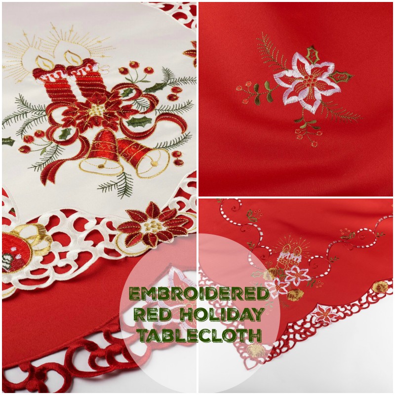 Embroidered Red Holiday Tablecloth