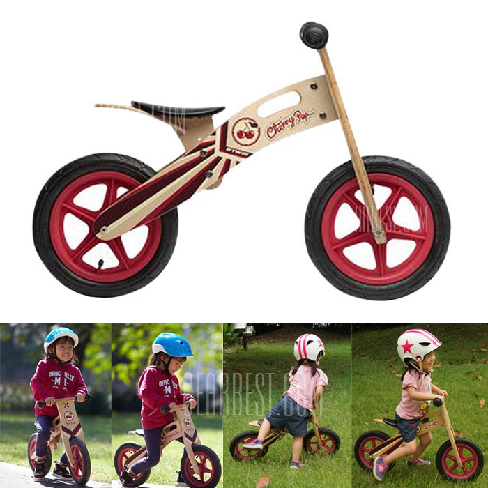 BTWIN 12 Inches Kids Cherry Pop Wooden Balance Bike