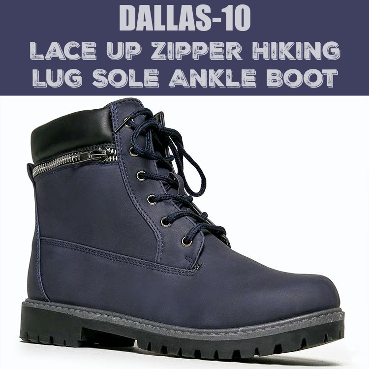 DALLAS-10 Lace Up Zipper Hiking Lug Sole Ankle Boot Bootie