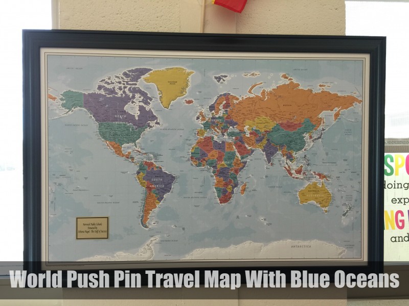 World Push Pin Travel Map With Blue Oceans